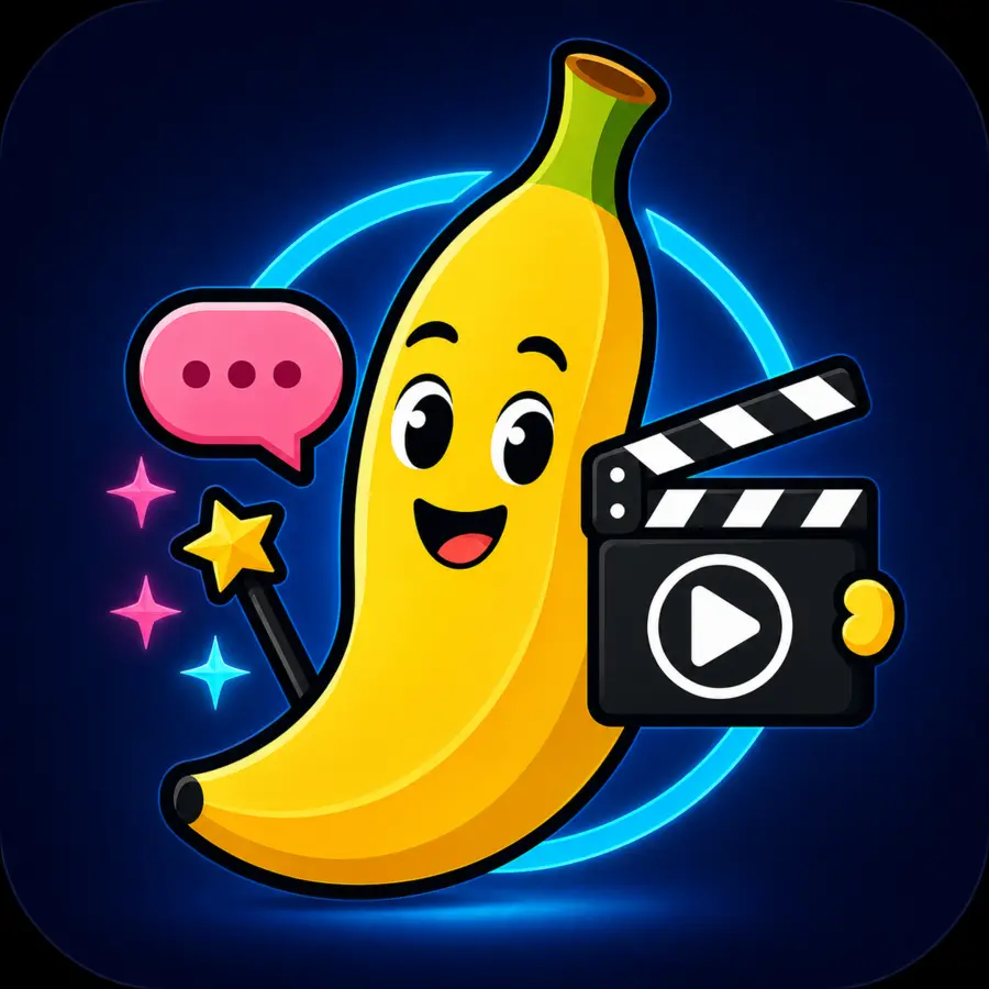 มาสคอตกล้วย Banana Buddy Pro กับกล้องวิดีโอและไอคอนพรอมต์